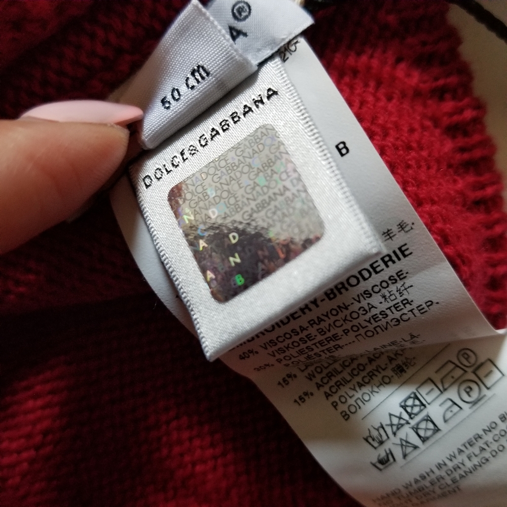 Dolce & Gabbana Kids Knit Wool Applique Pom Pom Beanie Red Size M Medium… - Picture 5 of 8